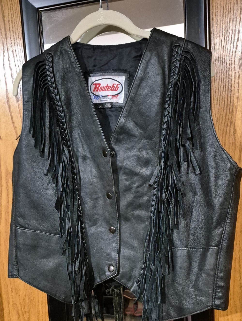 Route 66 Black Leather Fringe Vest